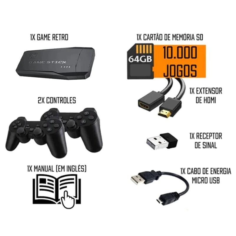 Game Stick com 10mil Jogo Retrô 4K com 2 Controles